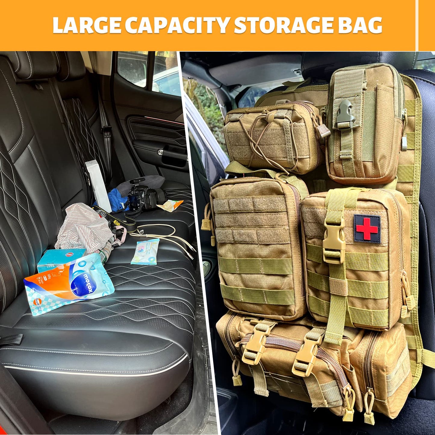 Vehicle Organizer | Seat Back Organizer with 5 MOLLE  Pouches