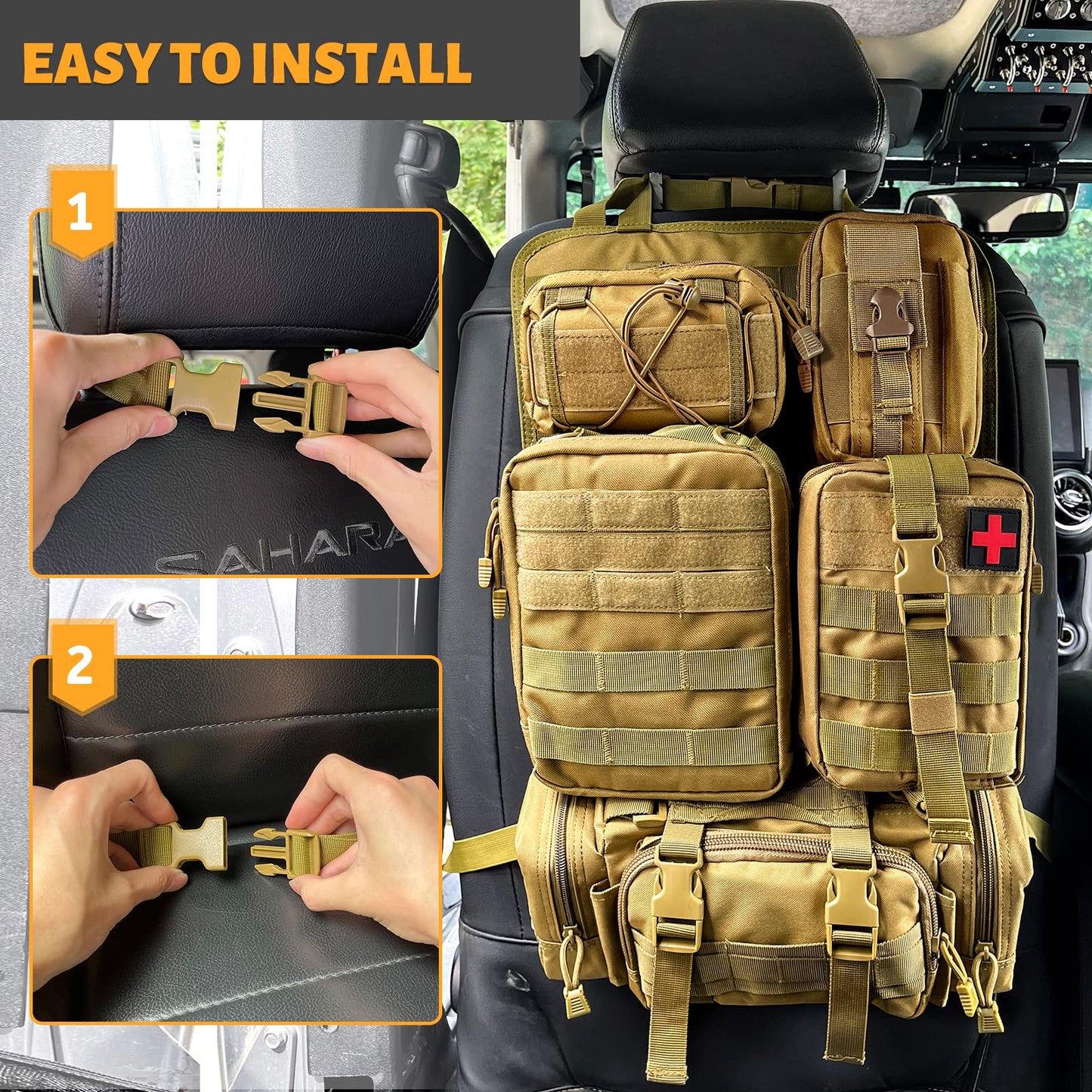 Vehicle Organizer | Seat Back Organizer with 5 MOLLE  Pouches