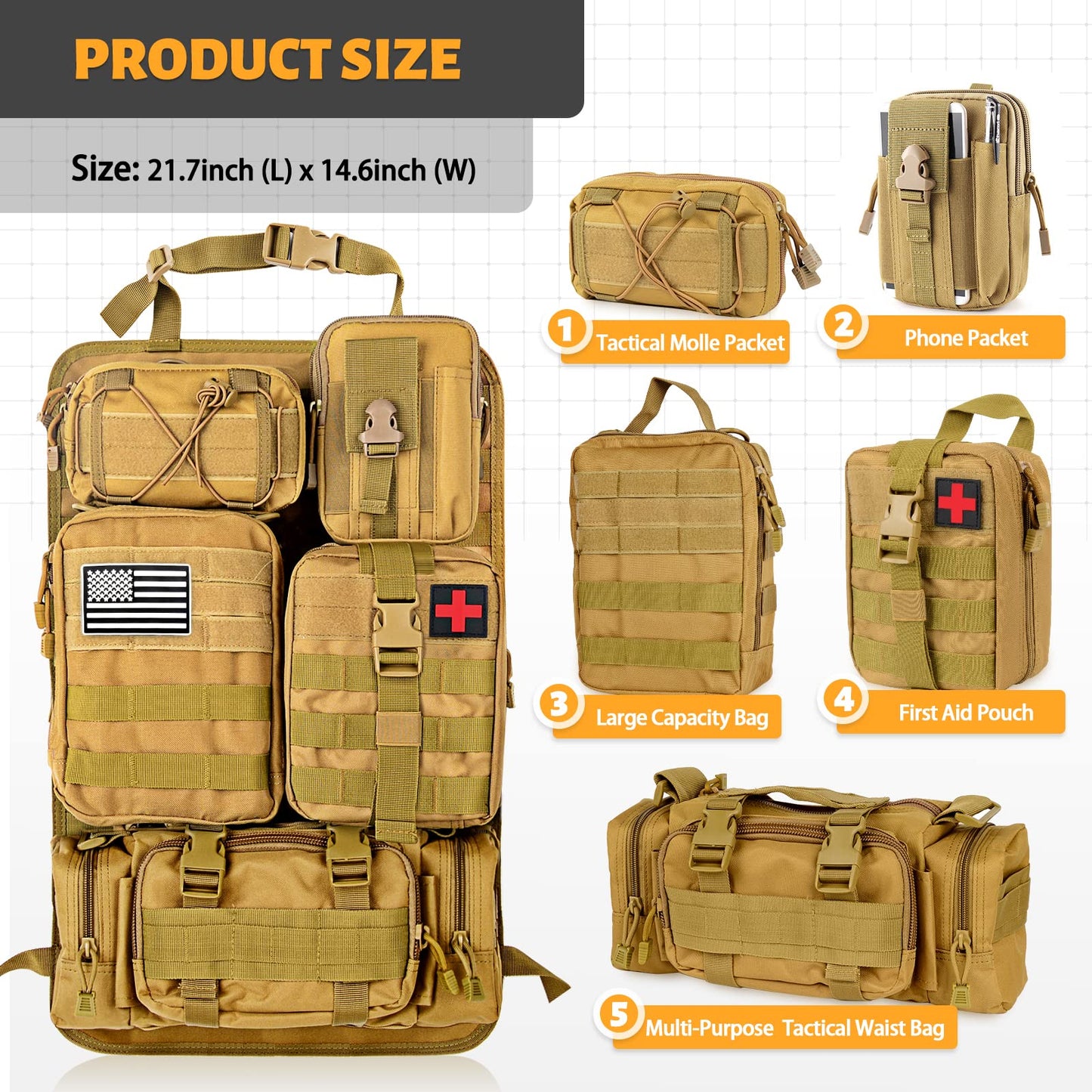 Vehicle Organizer | Seat Back Organizer with 5 MOLLE  Pouches