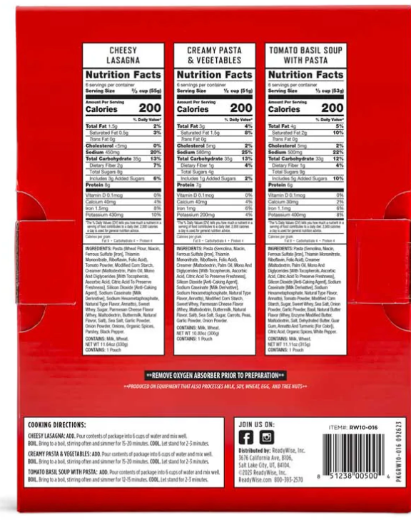 picture of nutrition information for the products inside this box