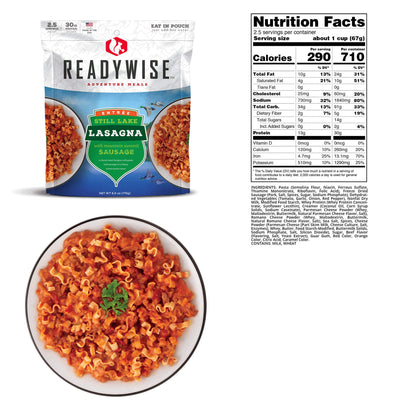 picture of Readywise packet of lasagna and picture of prepared food