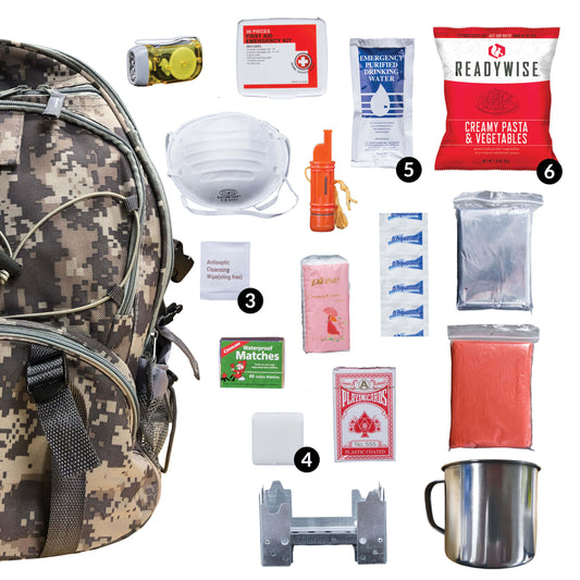 Survival Backpack - Black, Camo, Red - Bug-Out Bag - 64 Pieces