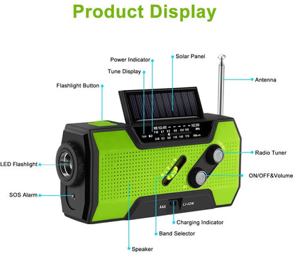 Emergency Solar Flashlight & AM/FM/Weather Radio with Hand Crank