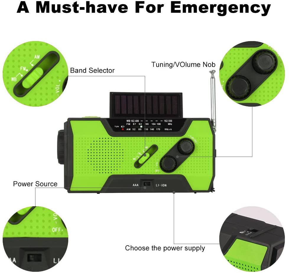 Emergency Solar Flashlight & AM/FM/Weather Radio with Hand Crank