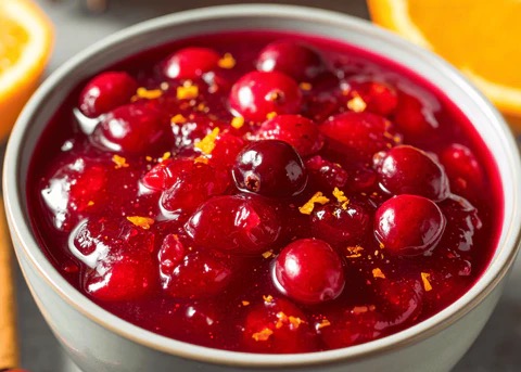 a bowl of cranberry sauce 
