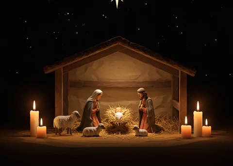 simple nativity - just Jesus, Mary & Joseph with several sheep