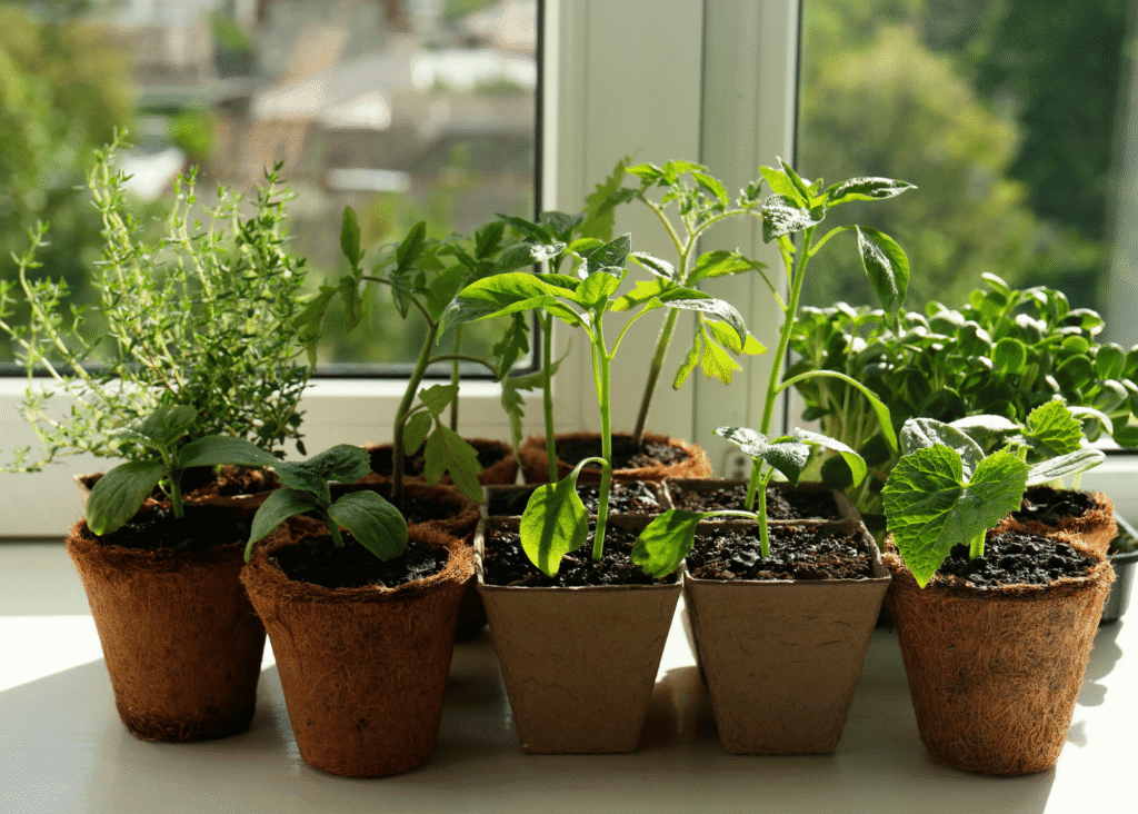 herbs growing in a windowsill
