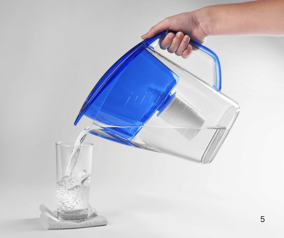 pouring filtered water into a glass