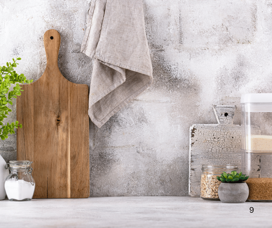 an uncluttered, organized countertop