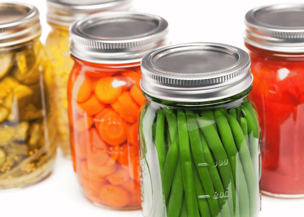 canned vegetables, green beans and carrots