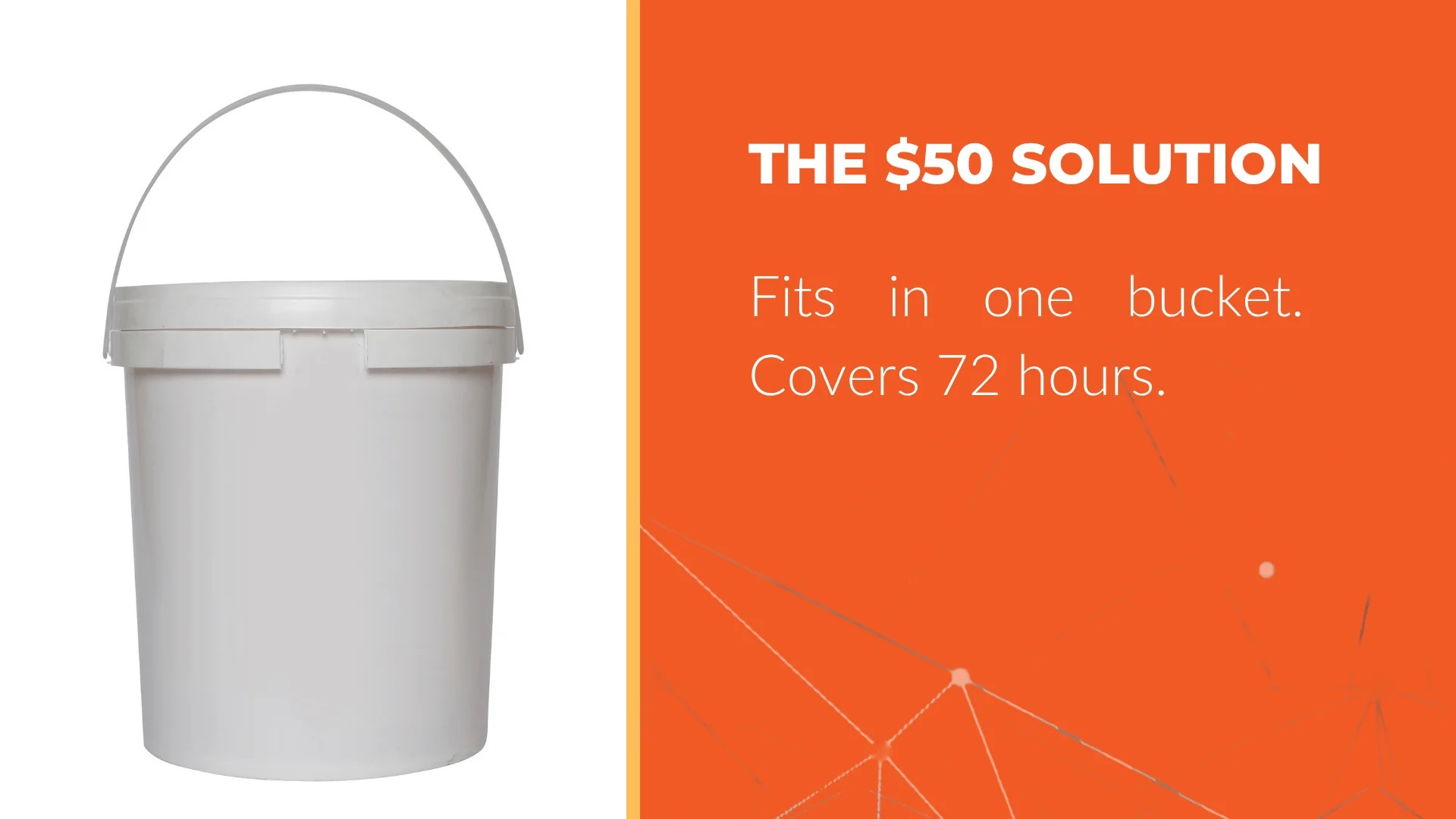 feature image - white bucket with the words the $50 emergency kit that could save your life