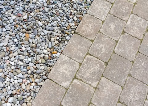 rock mulch next to a walkway