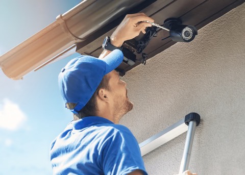a man installing a security camera
