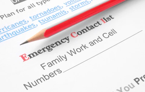 emergency contact list example - on paper!!