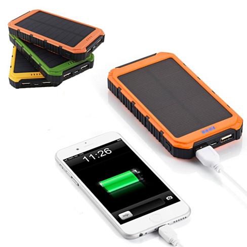 solar charger....shown are green, yellow and orange chargers for cell phones