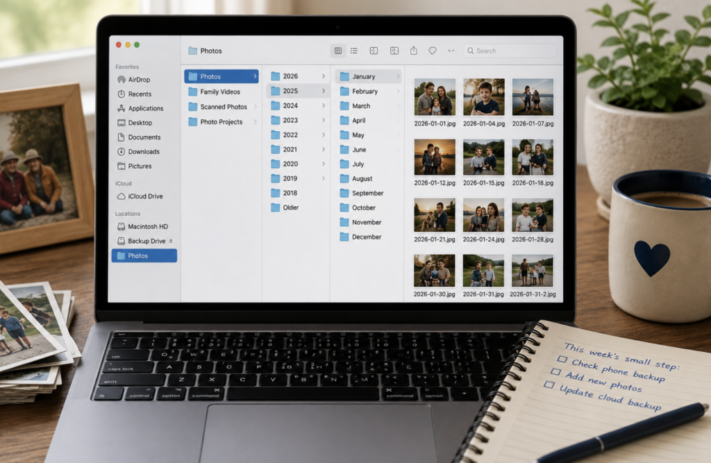 a computer screen showing photos organized in folders