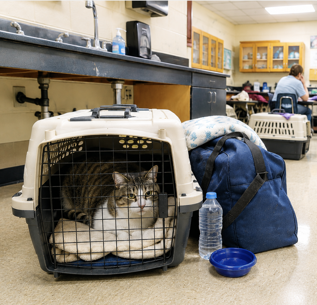 this cat has been evacuated to a shelter