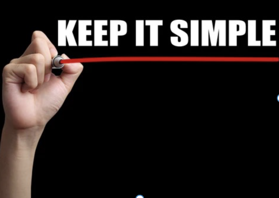 a black screen with a hand with red marker drawing a red line under the words "Keep It Simple"