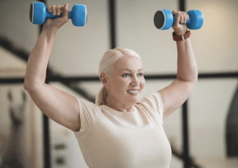 a woman lifting weights
